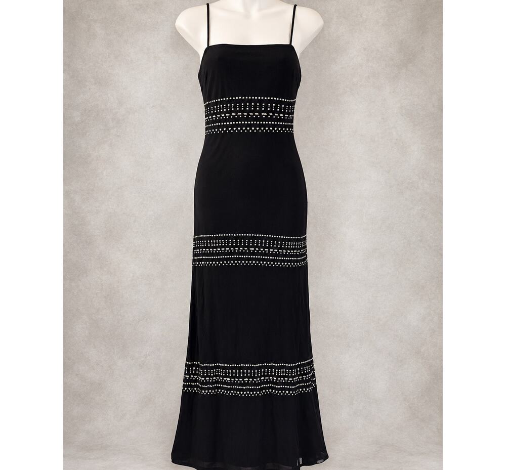 Vtg 90s Rampage Black silver shimmer maxi dress Y2K gothic glam formal prom